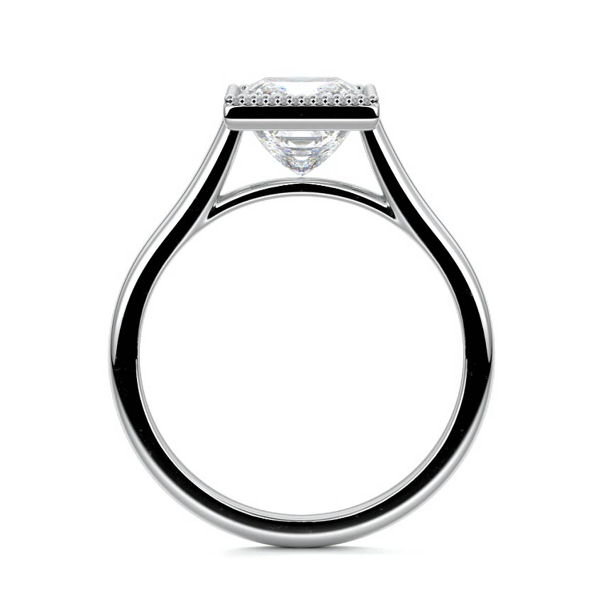 Platinum Princess Diamond Solitaire Engagement Ring with Milgrain Bezel Setting