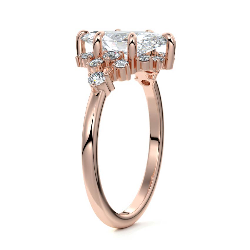 Rose gold Marquise Diamond Floral Cluster Side Stone Engagement Ring