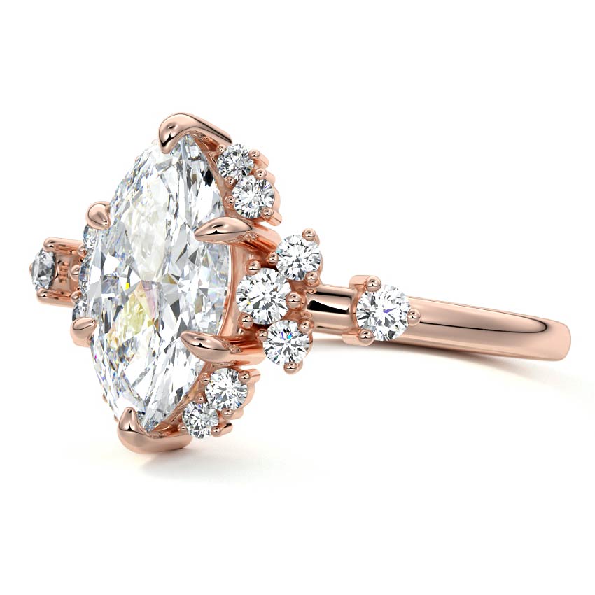 Rose gold Marquise Diamond Floral Cluster Side Stone Engagement Ring