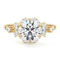 Yellow gold Round Diamond Floral Cluster Side Stone Engagement Ring