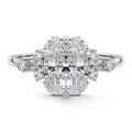 White gold Radiant Diamond Floral Cluster Side Stone Engagement Ring