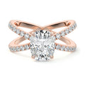 Rose gold Cushion Solitaire Diamond Engagement Ring with Criss-Cross Split Shank Pave Band
