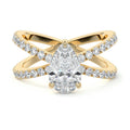 Yellow gold Pear Solitaire Diamond Engagement Ring with Criss-Cross Split Shank Pave Band