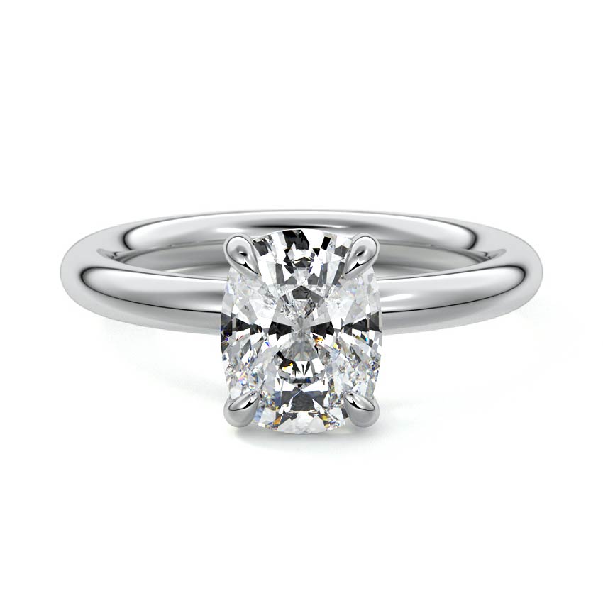 Silver Cushion Diamond Solitaire Engagement Ring