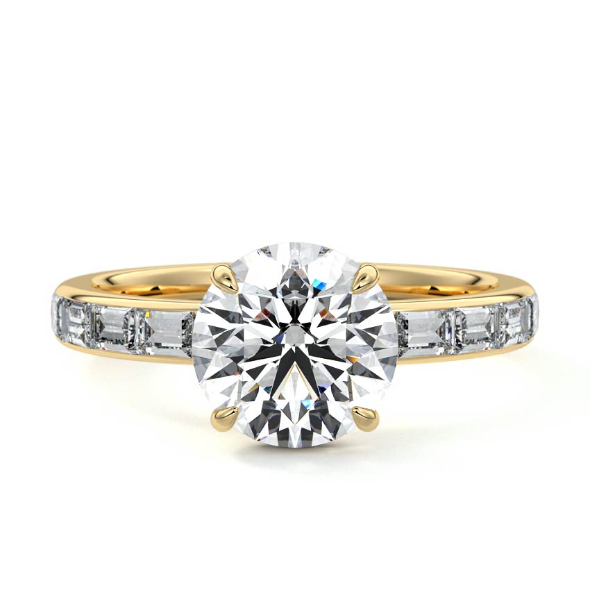 Yellow gold Round Diamond Engagement Ring with Hidden Halo and Side Stones