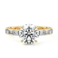 Yellow gold Round Diamond Engagement Ring with Hidden Halo and Side Stones