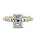 Yellow gold Radiant Diamond Engagement Ring with Hidden Halo and Side Stones