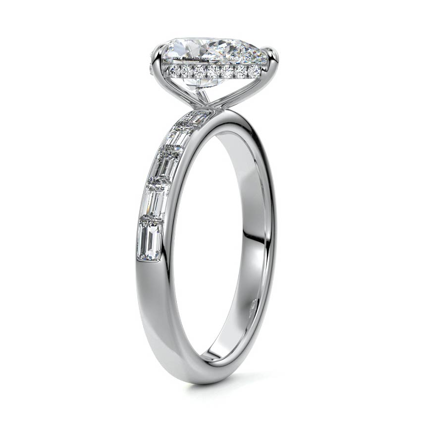 Platinum Pear Diamond Engagement Ring with Hidden Halo and Side Stones