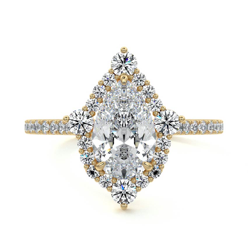 Yellow gold Pear Diamond Engagement Ring with Halo and Pave Band