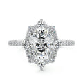 White gold Cushion Diamond Engagement Ring with Halo and Pave Band