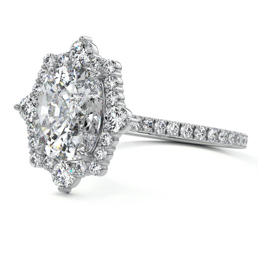 White gold Cushion Diamond Engagement Ring with Halo and Pave Band