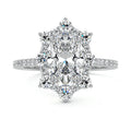 Silver Oval Diamond Engagement Ring with Halo and Pave Band