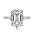 Platinum Emerald Diamond Engagement Ring with Halo and Pave Band