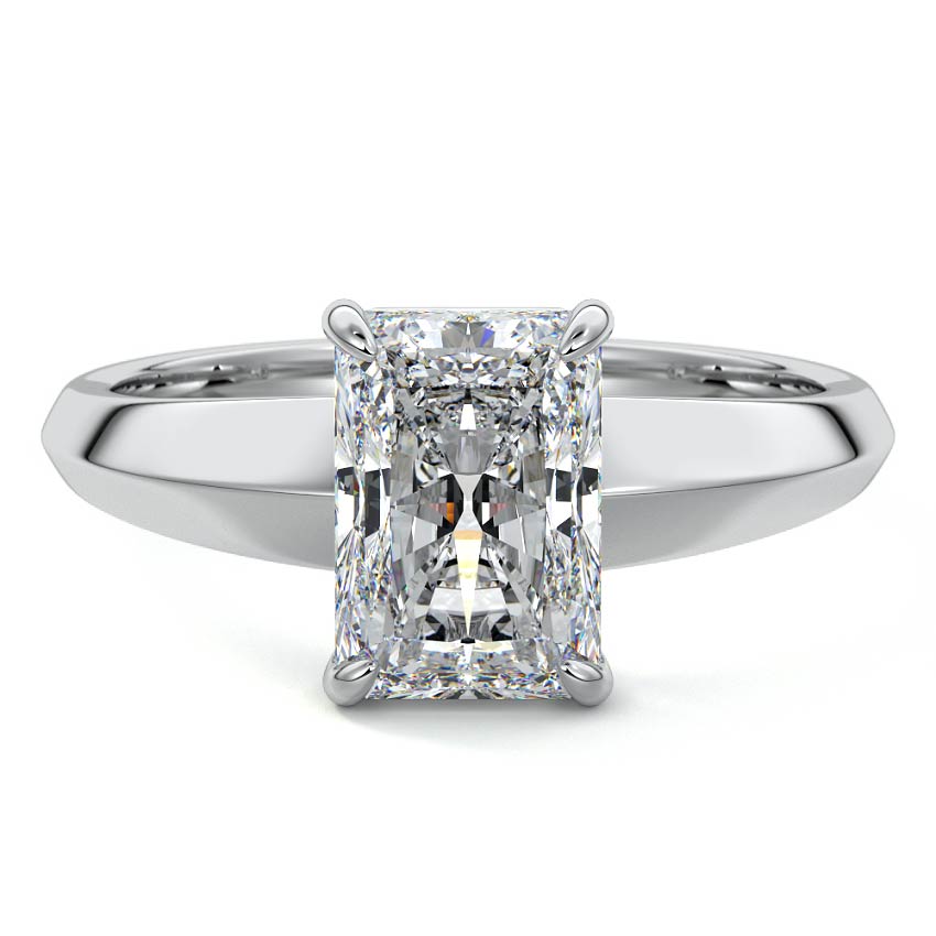 Silver Radiant Diamond Solitaire Engagement Ring