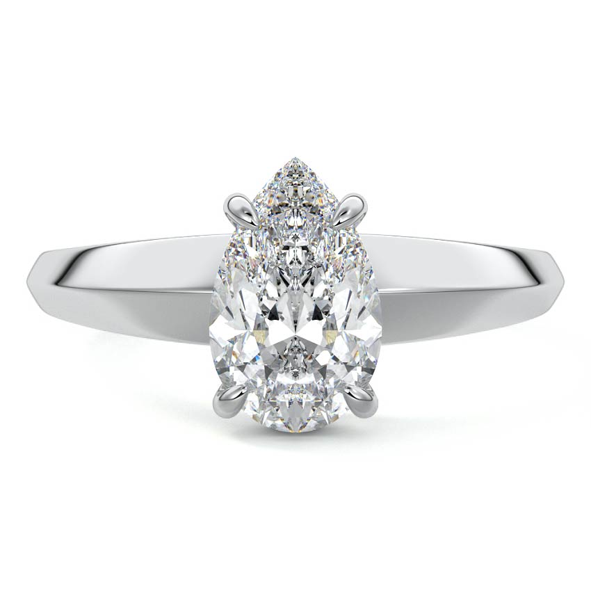 Silver Pear Diamond Solitaire Engagement Ring
