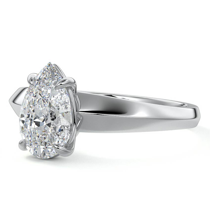 Silver Pear Diamond Solitaire Engagement Ring