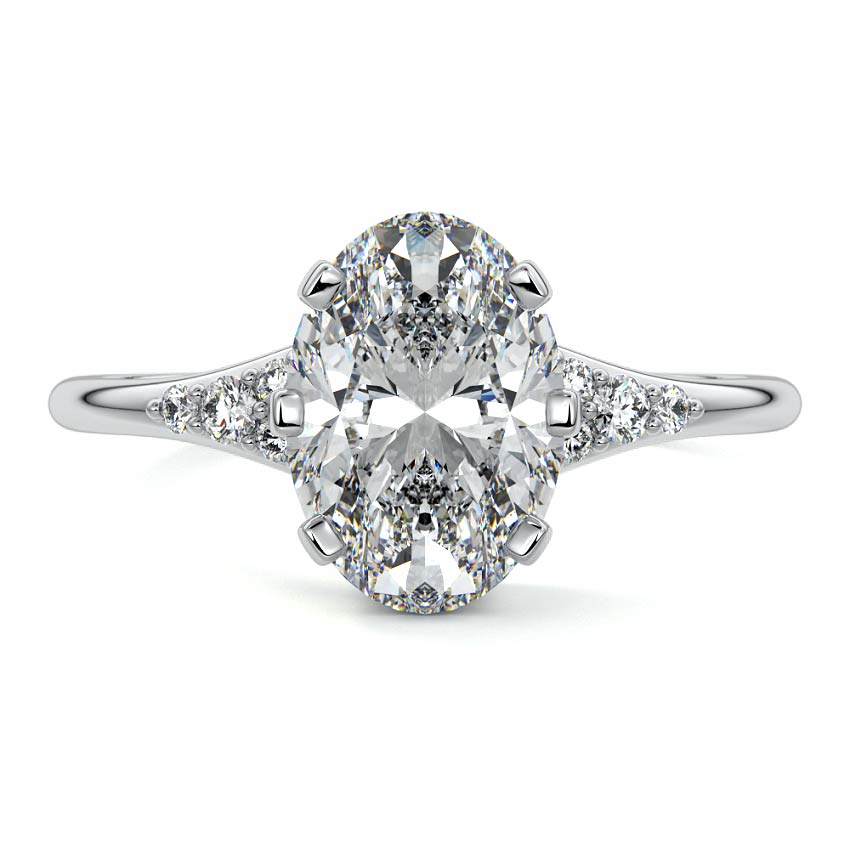 White gold Oval Diamond Engagement Ring with Side Stone Accents and Prong Setting