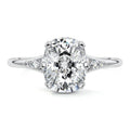Silver Cushion Diamond Engagement Ring with Side Stone Accents and Prong Setting