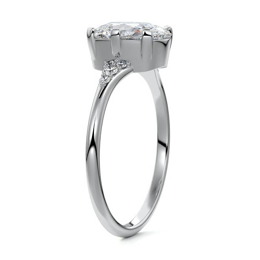 Silver Cushion Diamond Engagement Ring with Side Stone Accents and Prong Setting