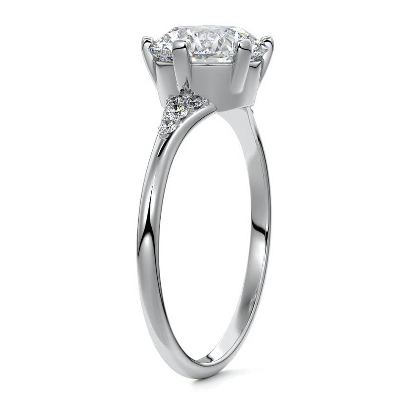 Platinum Round Diamond Engagement Ring with Side Stone Accents and Prong Setting