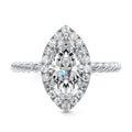Silver Marquise Diamond Engagement Ring with Halo and Twisted Band
