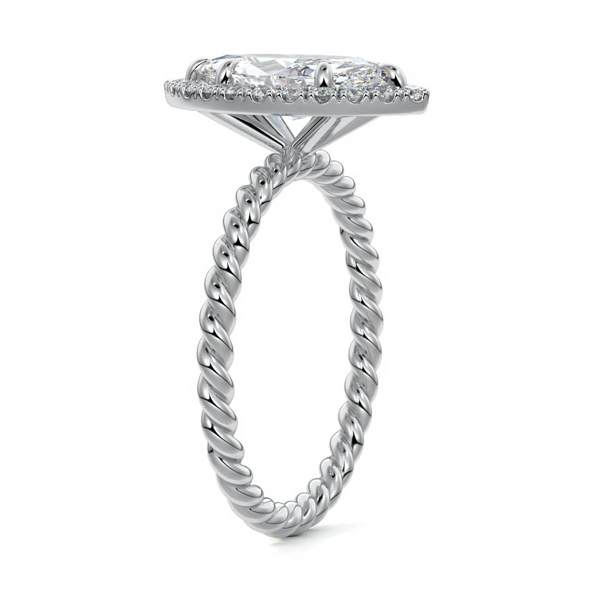 Silver Marquise Diamond Engagement Ring with Halo and Twisted Band