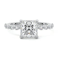 Silver Princess Diamond Hidden Halo Engagement Ring with Side Stones and Prong Setting