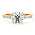 Yellow gold Round Diamond Engagement Ring with Marquise Side Stones and Prong Setting