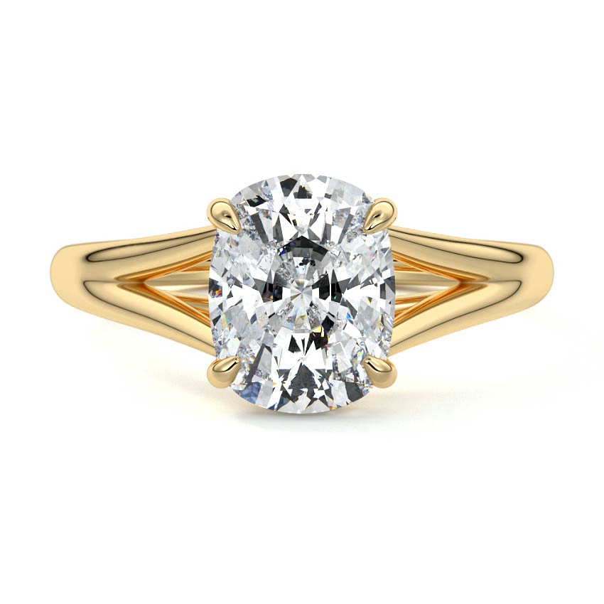Yellow gold Cushion Diamond Cathedral Solitaire Engagement Ring