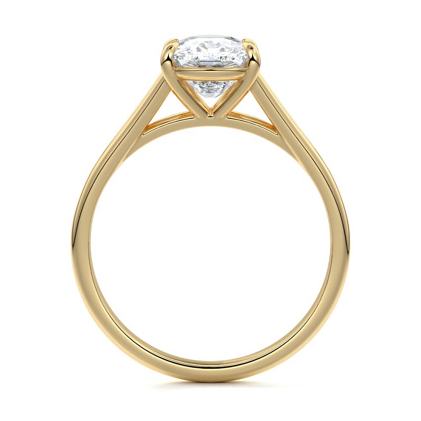 Yellow gold Cushion Diamond Cathedral Solitaire Engagement Ring
