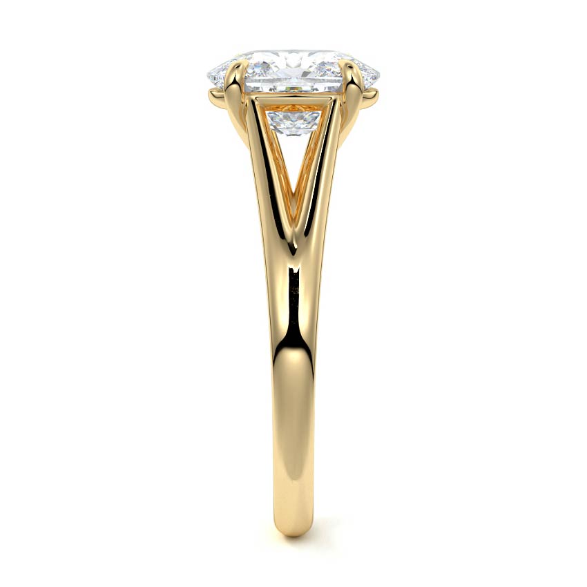 Yellow gold Cushion Diamond Cathedral Solitaire Engagement Ring