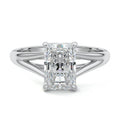 Silver Radiant Diamond Cathedral Solitaire Engagement Ring
