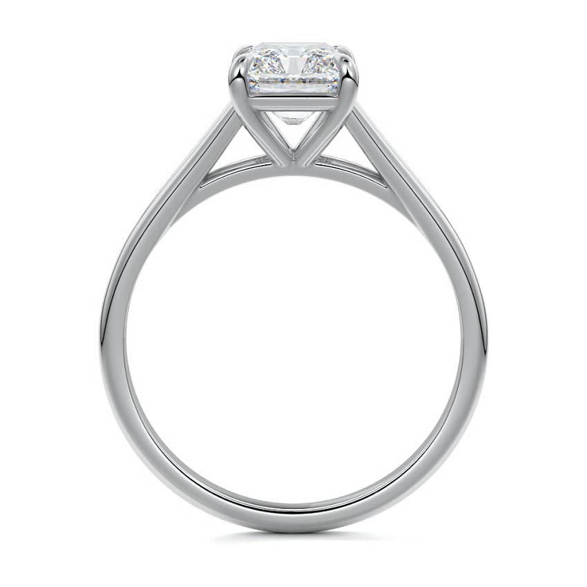 Silver Radiant Diamond Cathedral Solitaire Engagement Ring
