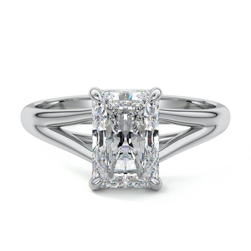 Silver Radiant Diamond Cathedral Solitaire Engagement Ring