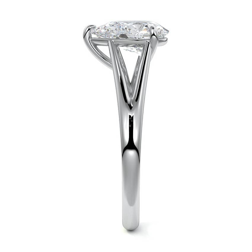 Silver Pear Diamond Cathedral Solitaire Engagement Ring