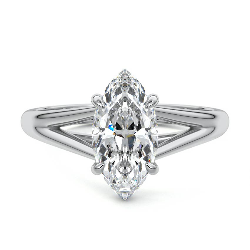 Silver Marquise Diamond Cathedral Solitaire Engagement Ring
