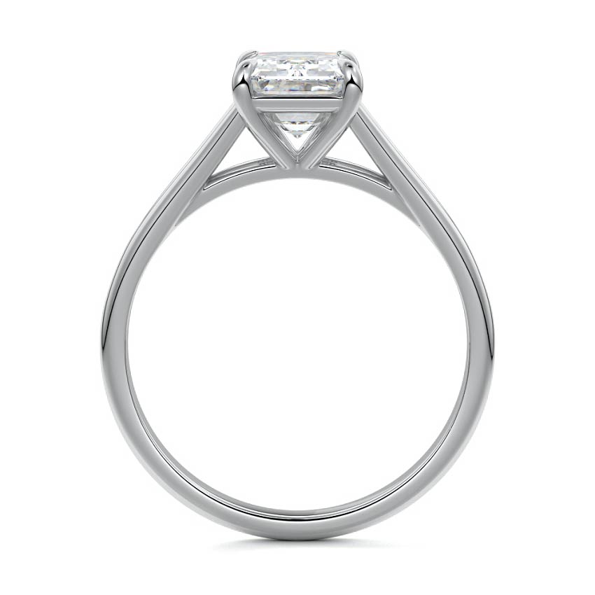 Silver Emerald Diamond Cathedral Solitaire Engagement Ring