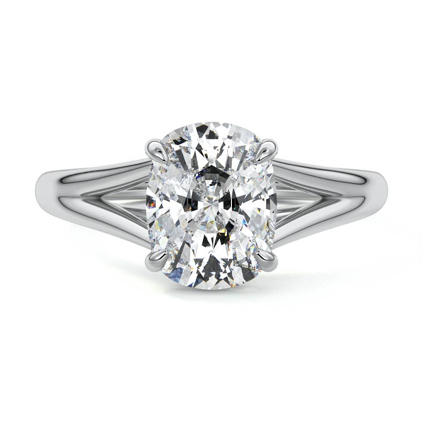 Silver Cushion Diamond Cathedral Solitaire Engagement Ring