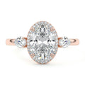 Rose gold Oval Diamond Halo Three-Stone Engagement Ring