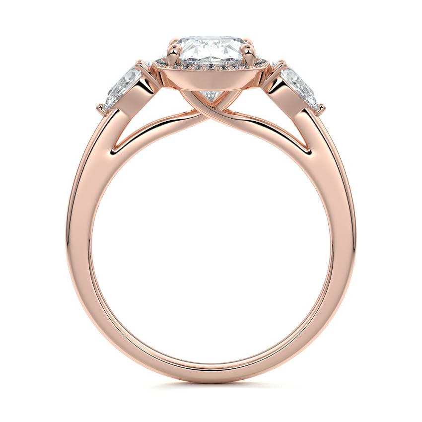 Rose gold Oval Diamond Halo Three-Stone Engagement Ring