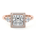 Rose gold Princess Diamond Halo Three-Stone Engagement Ring