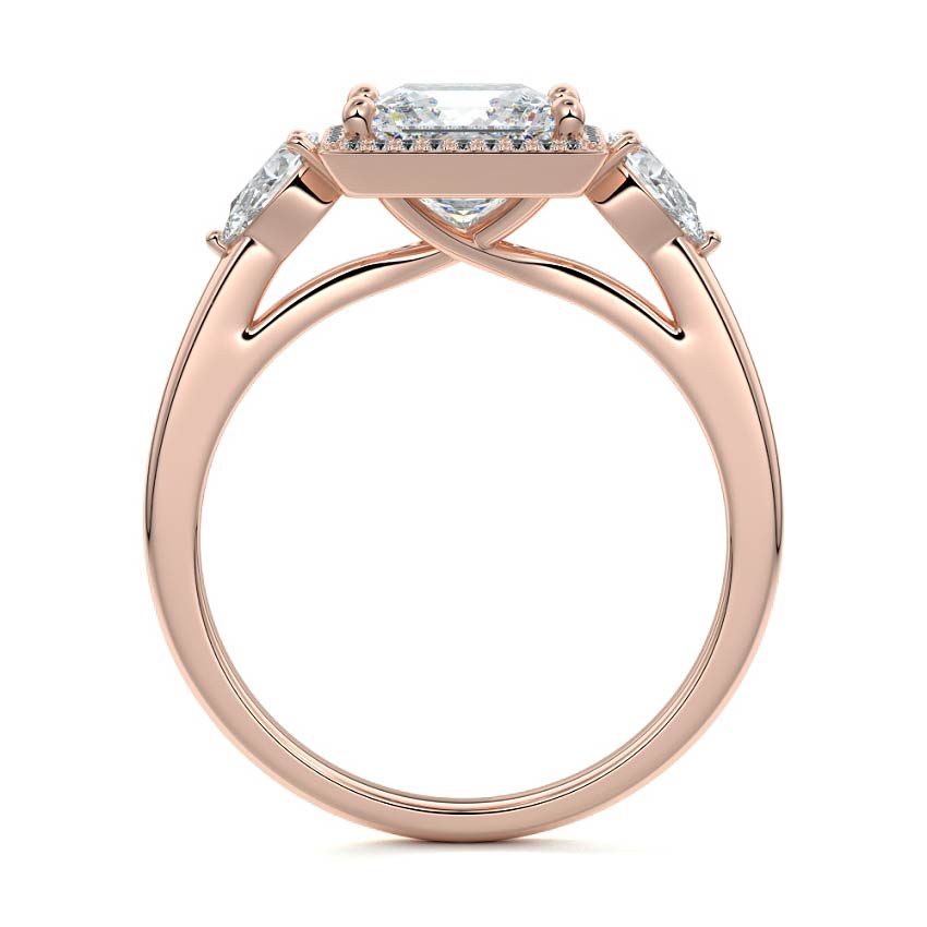 Rose gold Princess Diamond Halo Three-Stone Engagement Ring