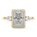 Yellow gold Radiant Diamond Halo Three-Stone Engagement Ring