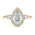 Yellow gold Pear Diamond Halo Three-Stone Engagement Ring