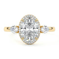Yellow gold Oval Diamond Halo Three-Stone Engagement Ring