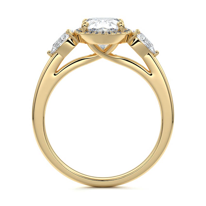Yellow gold Oval Diamond Halo Three-Stone Engagement Ring