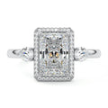 Platinum Radiant Diamond Halo Three-Stone Engagement Ring