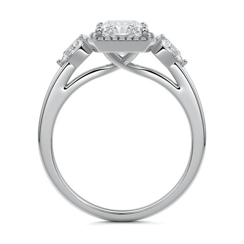 Platinum Radiant Diamond Halo Three-Stone Engagement Ring