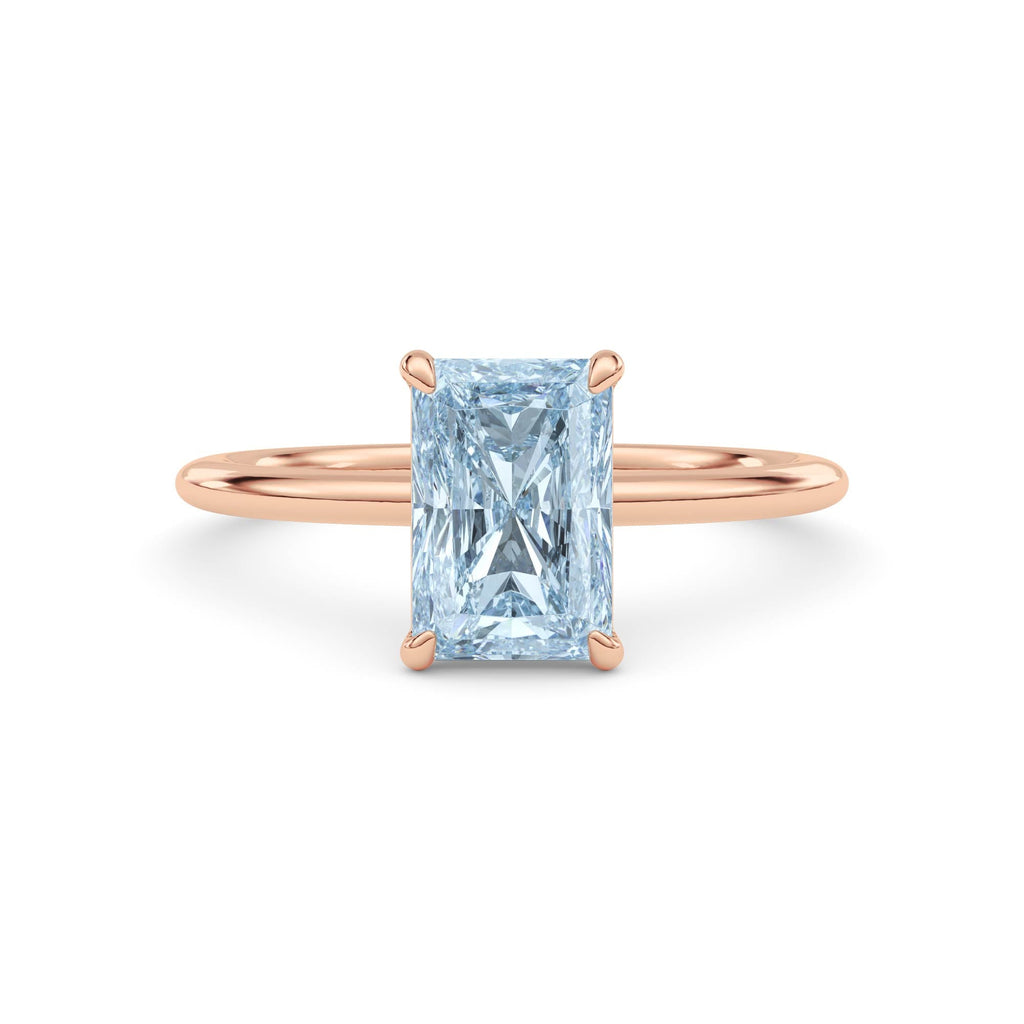 Rose gold Fancy Blue Radiant Cut Diamond Classic Solitaire Engagement Ring