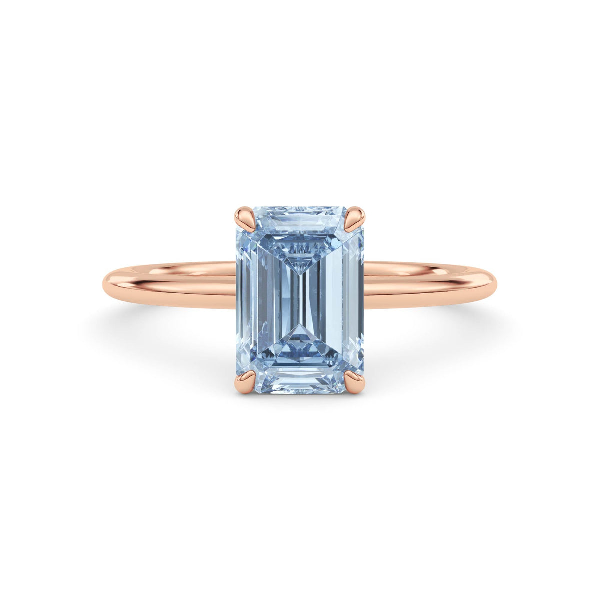 Rose gold Fancy Blue Emerald Cut Diamond Classic Solitaire Engagement Ring